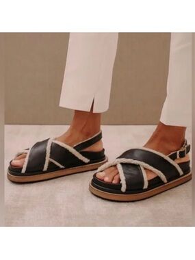 Alohas Marshmallow Black Leather Sandals PLWG1C4-2536 Size 36 EU